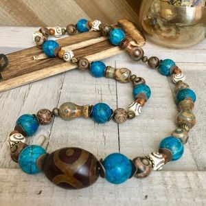 Tibetan DZi Bead and Turquoise Necklace